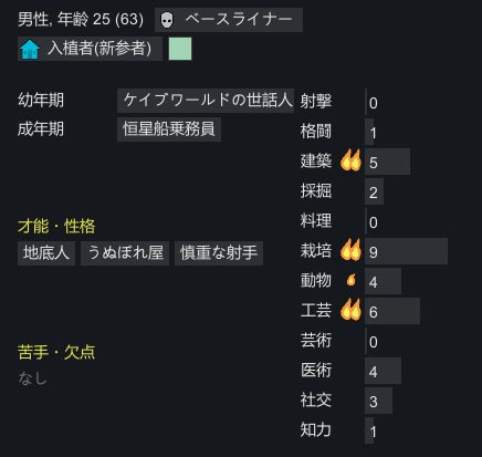 RimWorld ネイキッドスタート例