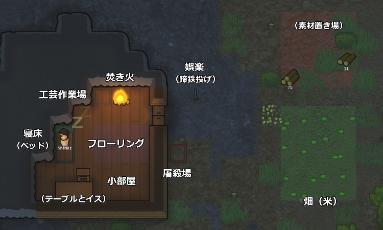 RimWorld ネイキッドの初期拠点